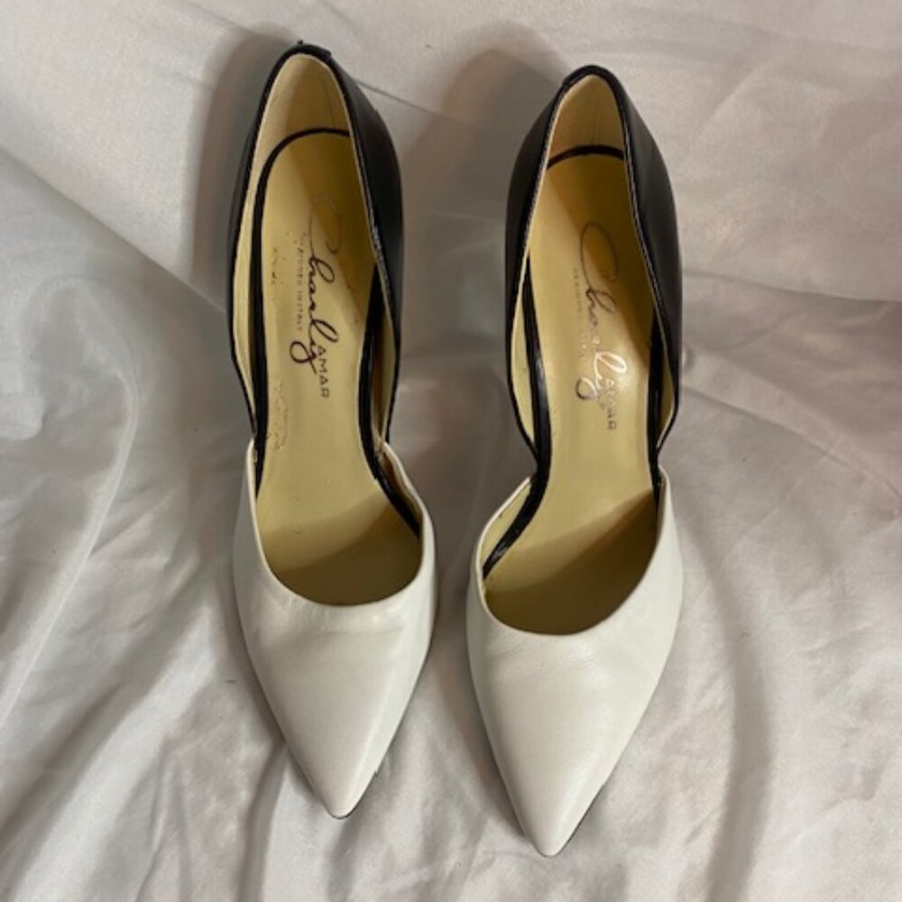 CHARLY AMAR CHA-MALDIVE Black/White Genuine Leather Pointy Toe Pumps-Size 8.5M
